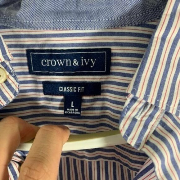 Crown & Ivy Blue Red White Stripes Button Front Si - Picture 3 of 4